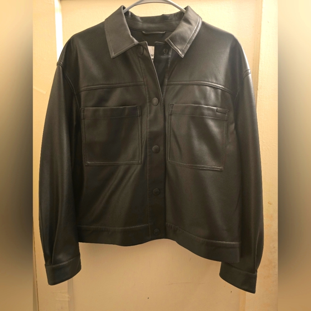 NWT! Calvin Klein Black Faux Leather Jacket Size M